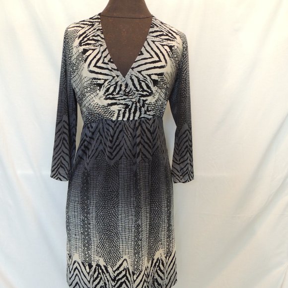Chico's Sz 0 Dress Empire Waist Surplice Zebra Print 3/4 Sleeves Small - Picture 1 of 4